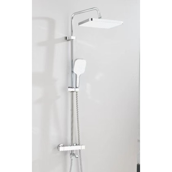 N012 chrome thermostatic shower set ,and square rose ,and round pole ,pvc hose